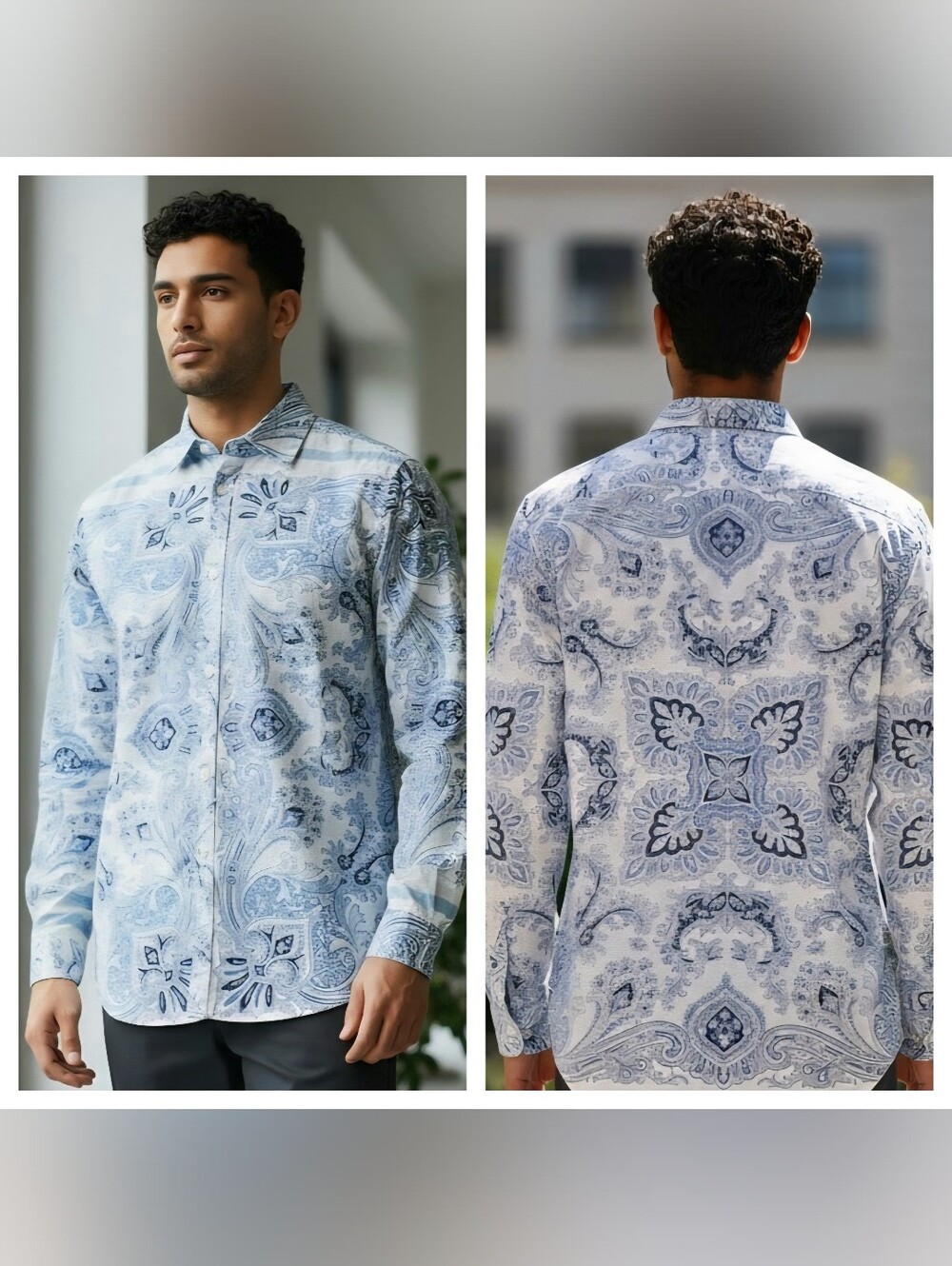 Etro Light Blue and Navy Paisley Button-Down Shirt